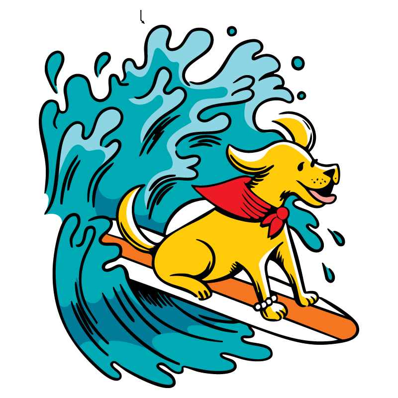 Surfing Dog Clear Sticker - 10 Pack