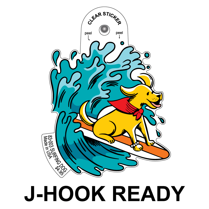 Surfing Dog Clear Sticker - 10 Pack