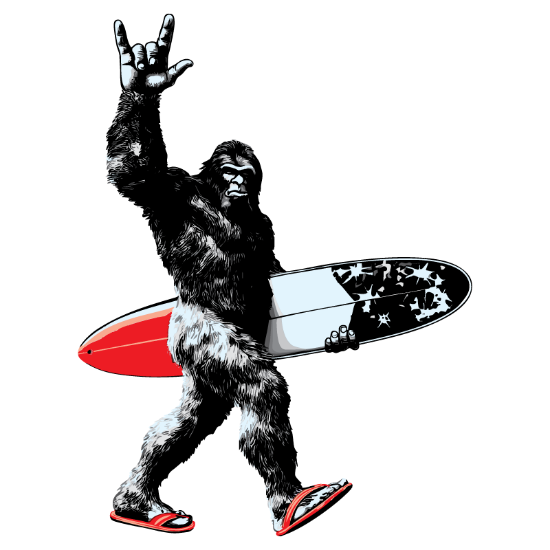 Bigfoot Surfboard Clear Sticker - 10 Pack