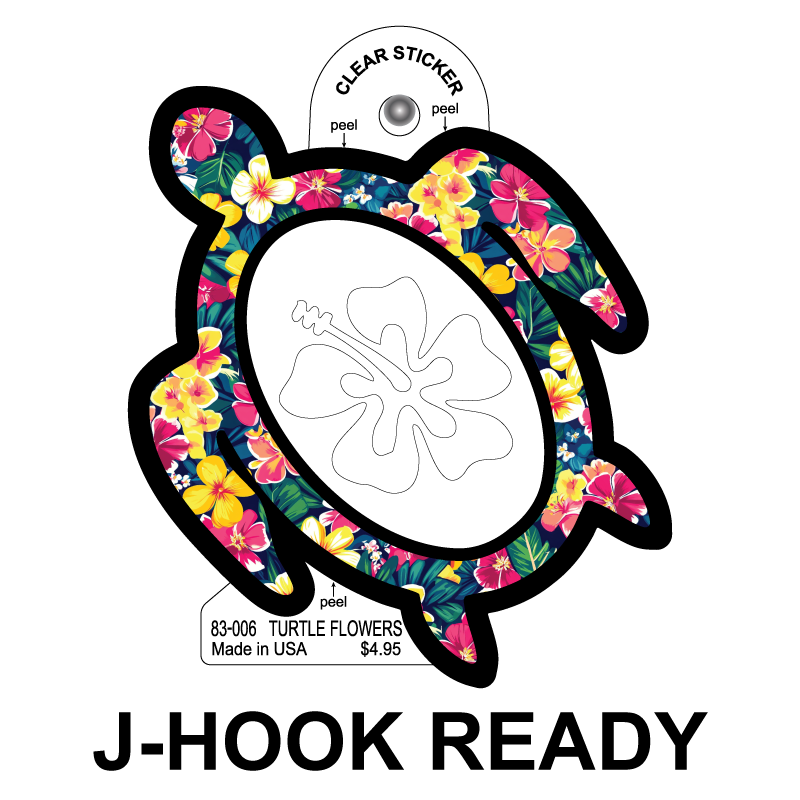 Turtle Flowers Clear Sticker - 10 Pack