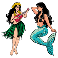 Hula Girl & Mermaid Clear Sticker - 10 Pack