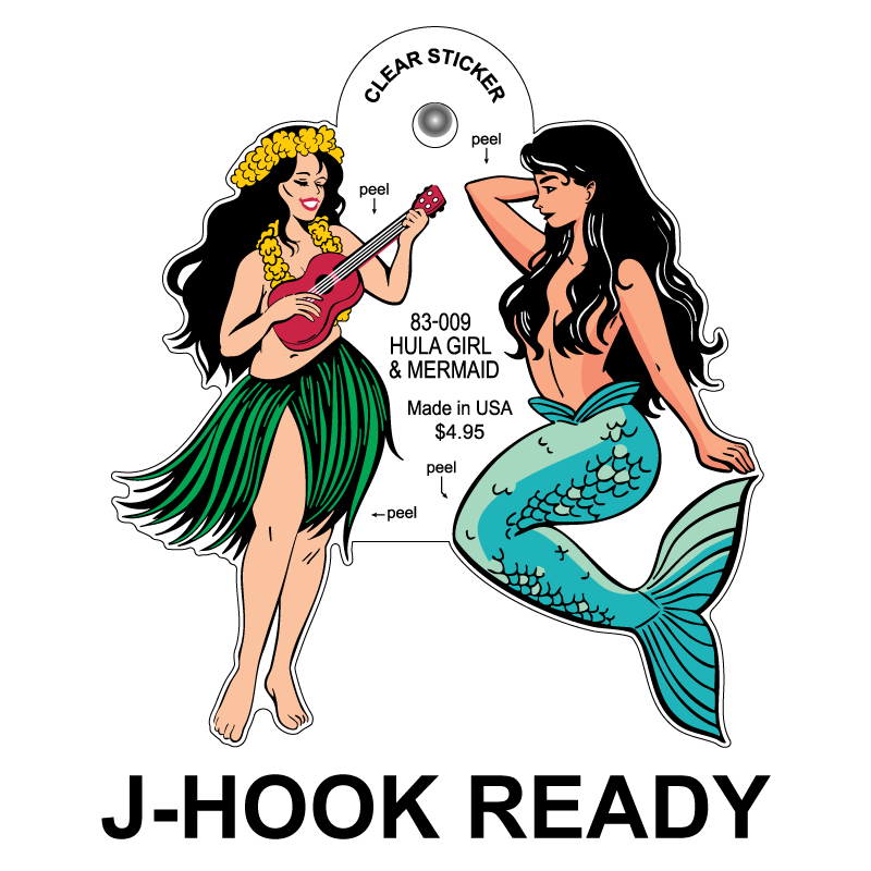 Hula Girl & Mermaid Clear Sticker - 10 Pack
