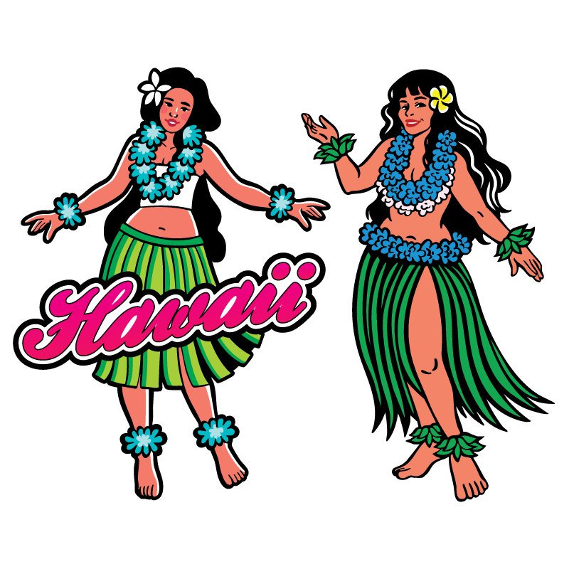 Hula Girl & Hawaii Girl Clear Sticker - 10 Pack