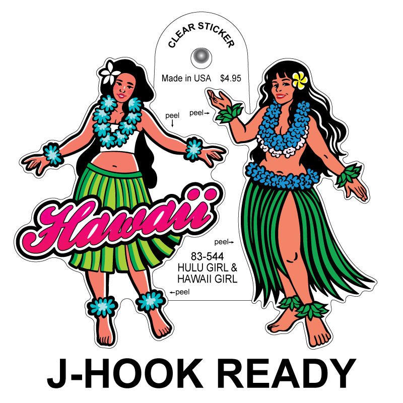 Hula Girl & Hawaii Girl Clear Sticker - 10 Pack