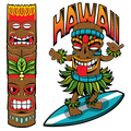 Totem Pole & Tiki Surfer Clear Sticker - 10 Pack
