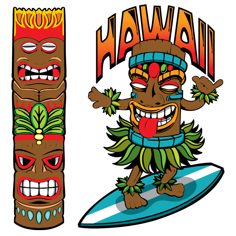Totem Pole & Tiki Surfer Clear Sticker - 10 Pack