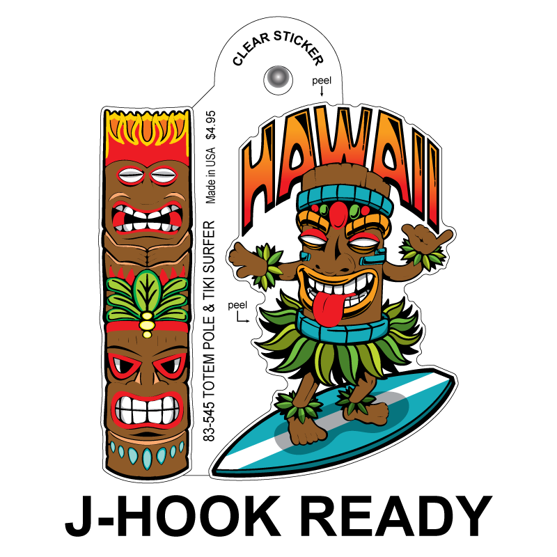Totem Pole & Tiki Surfer Clear Sticker - 10 Pack