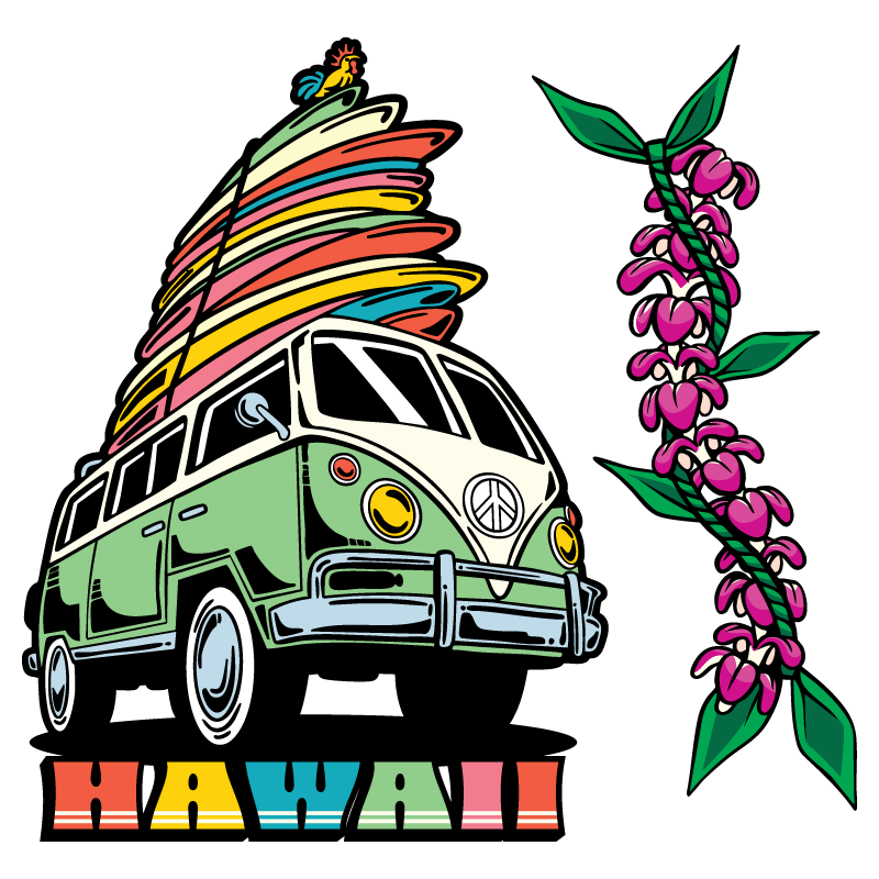 Surf Van & Lei Clear Sticker - 10 Pack