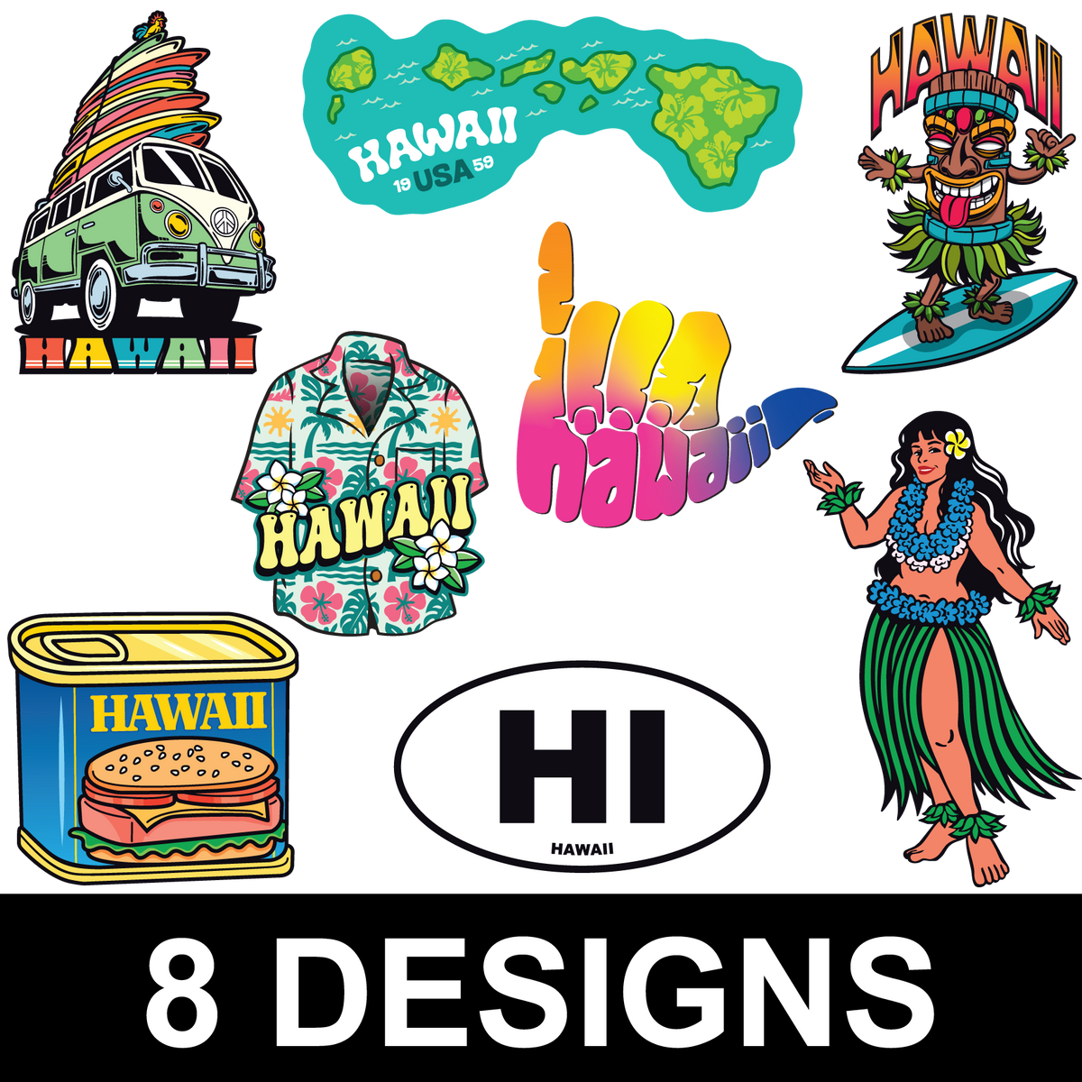 Hawaii sticker assortment - 8 designs
