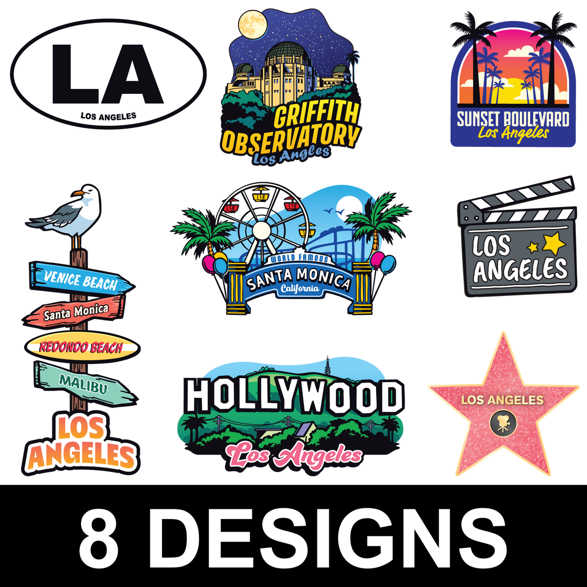 Los Angeles sticker assortment - 8 designs