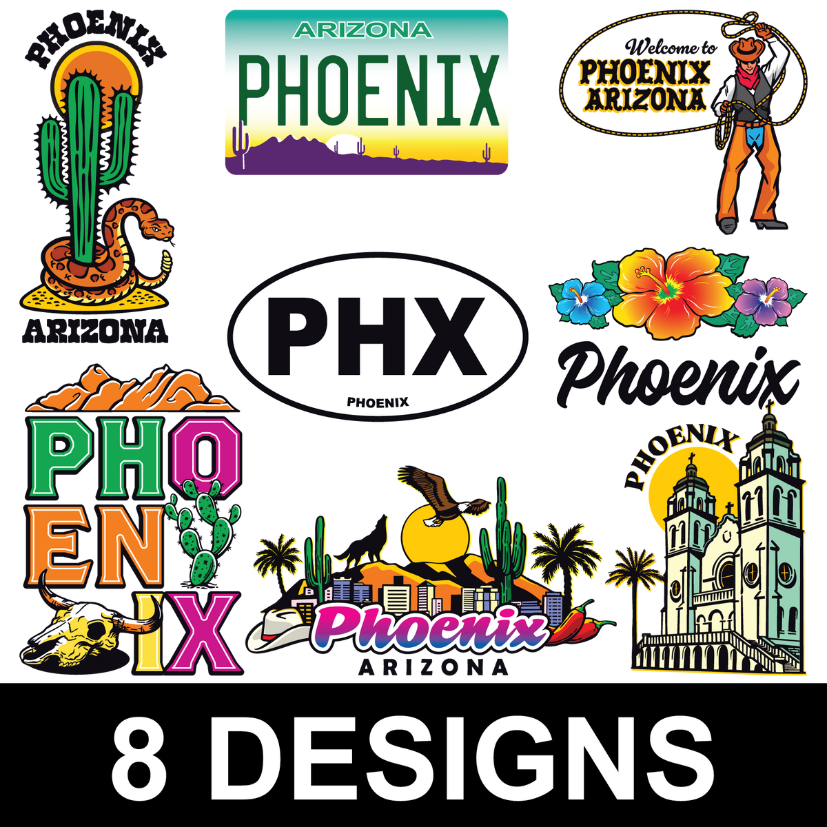 Phoenix sticker assortment - 8 designs