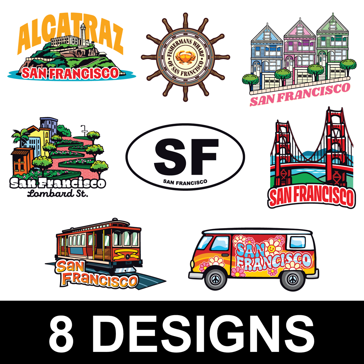 San Francisco sticker assortment - 8 designs